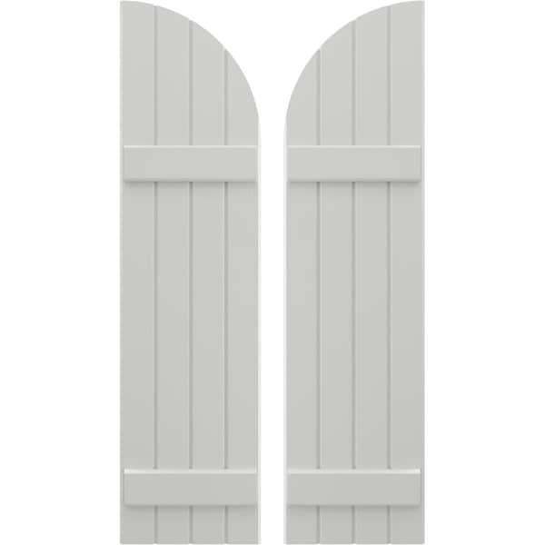 Ekena Millwork Americraft 4-Board (2 Batten) Wood Joined Board-n-Batten Shutters w/ Arch Top, ARW101BQ414X77STH, PR ARW101BQ414X77STH - main